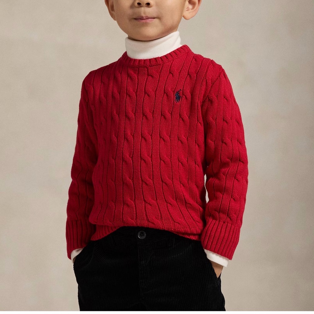 Polo Ralph Lauren Boys Cable Knit‎ Crew Neck Sweater Red Sz 3/3T EUC